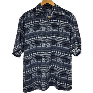 Riscatto Short Sleeve Button Down Shirt Mens Large 100% Silk Resort Blue